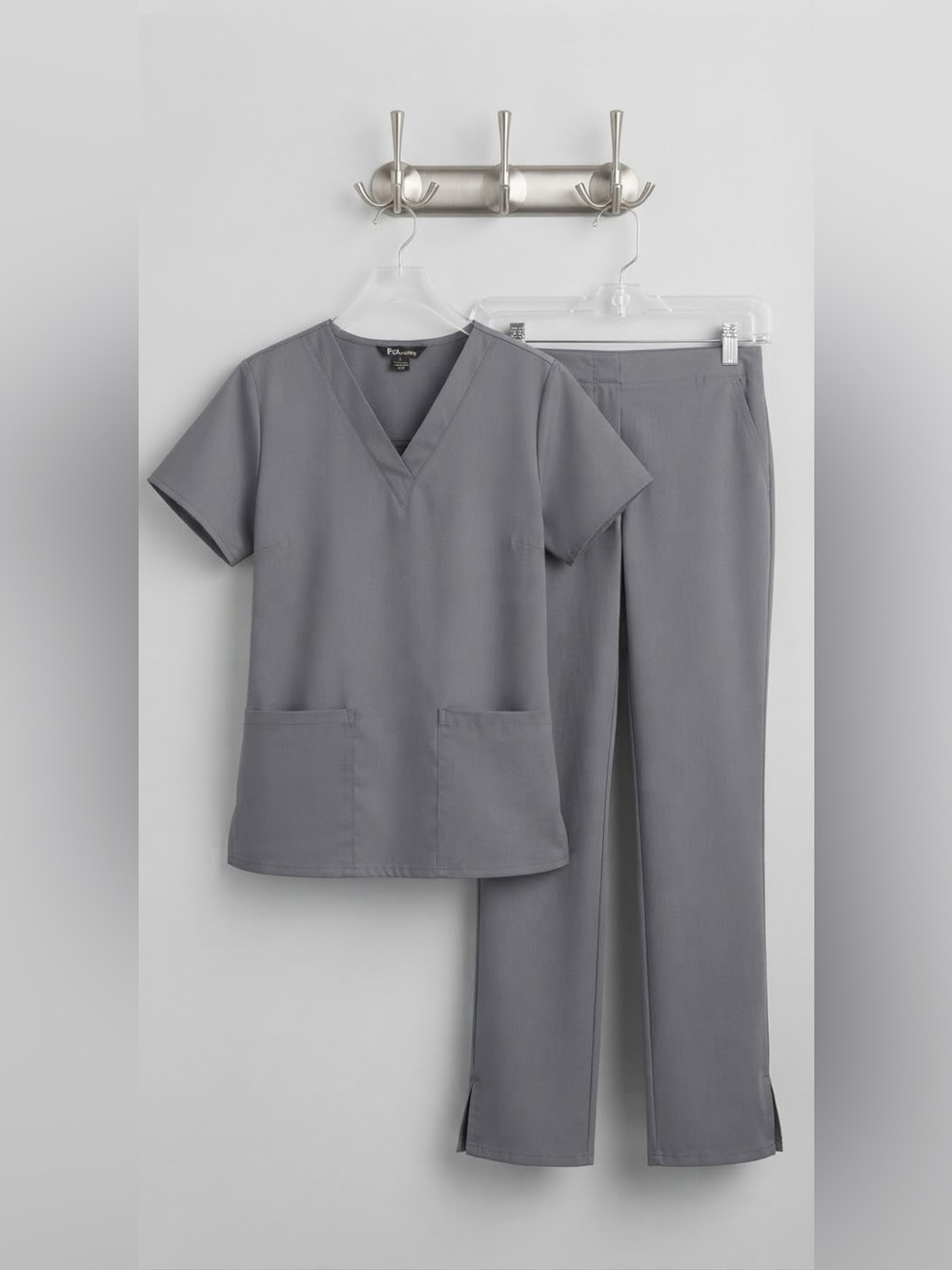Women's Straight-Leg Medical Scrub Pants & V-Neck Top in Grey